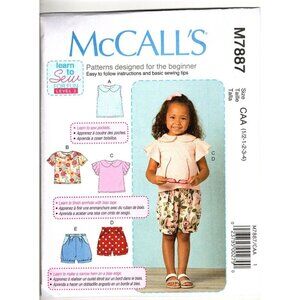 McCall's M7887 Toddler Girls 1/2 to 4 Shorts and Tops Uncut Learn to Sew Pattern